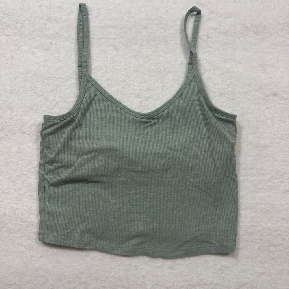 PINK Victoria's Secret Sage Green Ribbed Shelf Bra Cami Tank Top XS Y2K